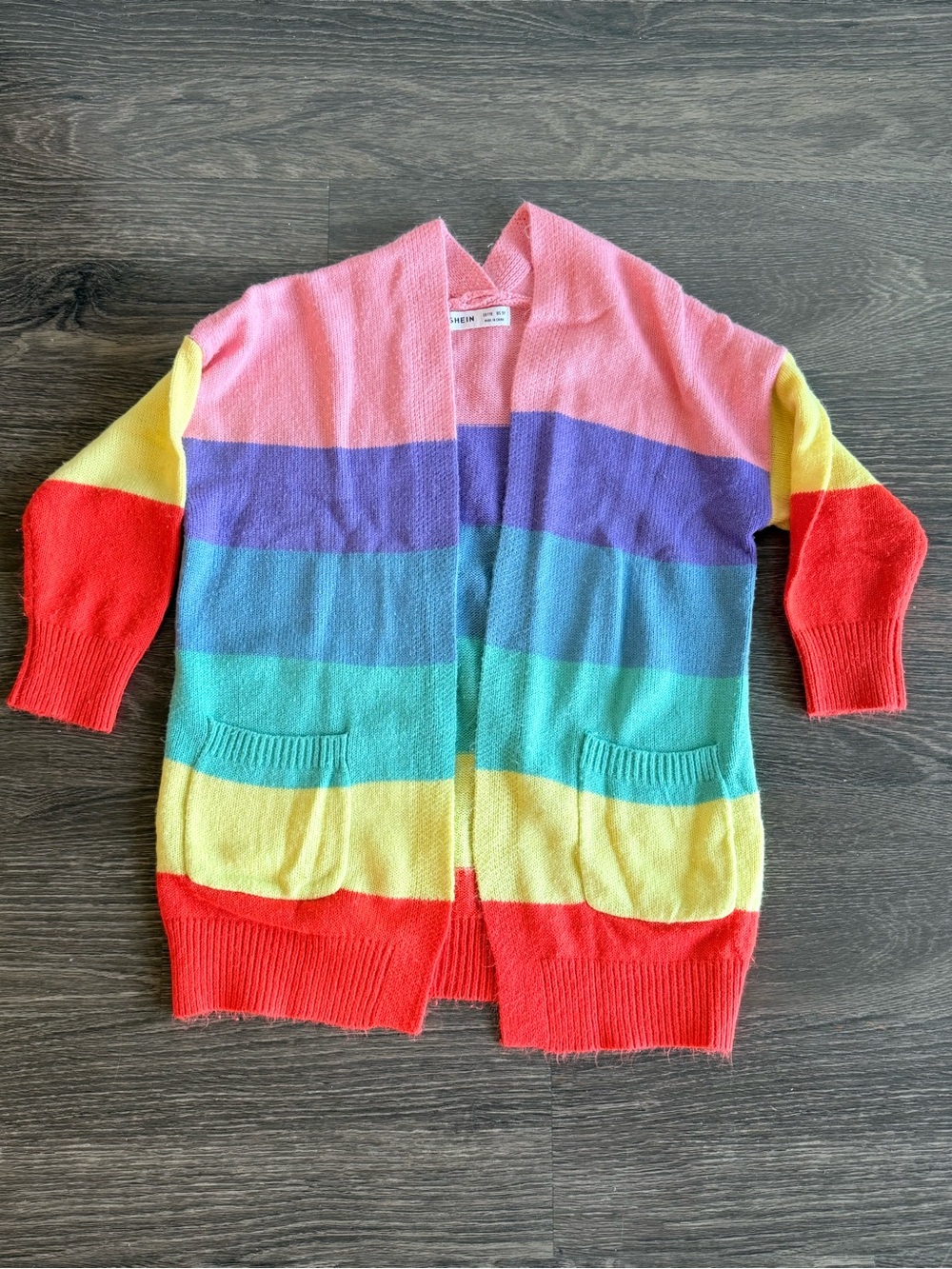 SHEIN Pink Purple Blue Green Yellow Red Striped Open-Front Cardigan